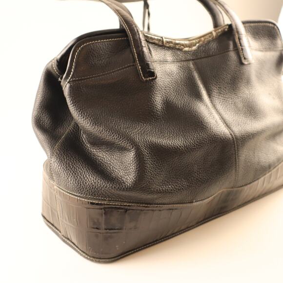 Brighton Black Leather Satchel – Style 368016 | Pebbled + Croc Trim | Zip Top To - Picture 9 of 10